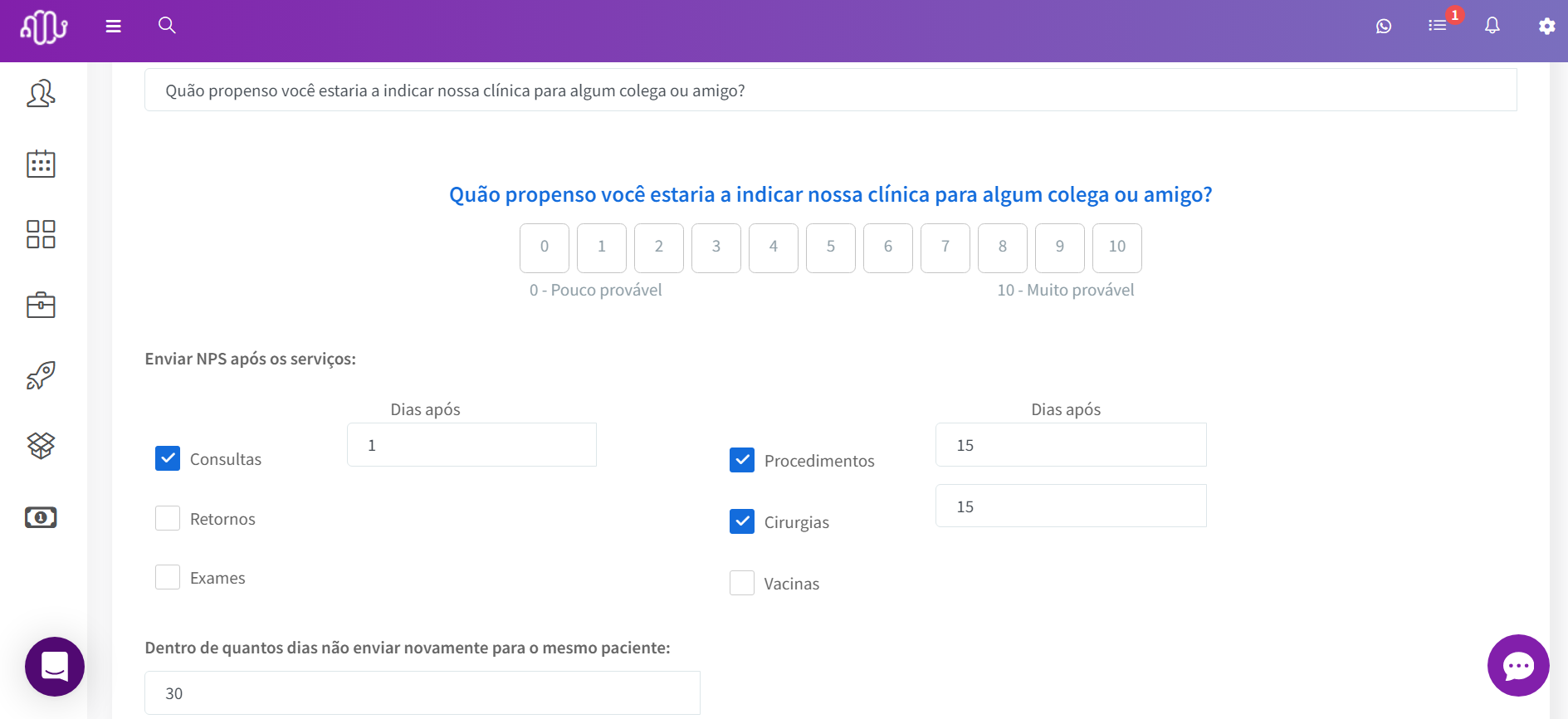Tela de NPS no sistema da GestãoDS